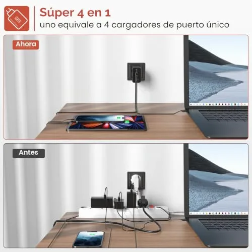 Rosaking ▫️ Carregador USB-C de 200 W, carregador rápido com tecnologia GAN III, carregador rápido USB-C de 4 portas para MacBook Air, carregador compatível com o Samsung Galaxy Book 3