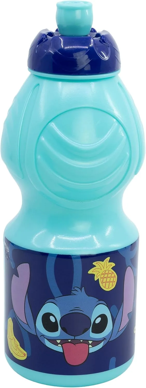 Stor ▫️ Garrafa Infantil Stitch de 400 ml em plástico, com tampa antigotejamento e faixa antiderrapante para crianças, sem BPA