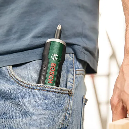 Bosch ▫️ Conjunto inicial de chave de fendas a bateria PushDrive (3,6 V; 1,5 Ah; 5,0 Nm; 10 brocas; com cabo de carregamento micro USB; em caixa de cartão) 6