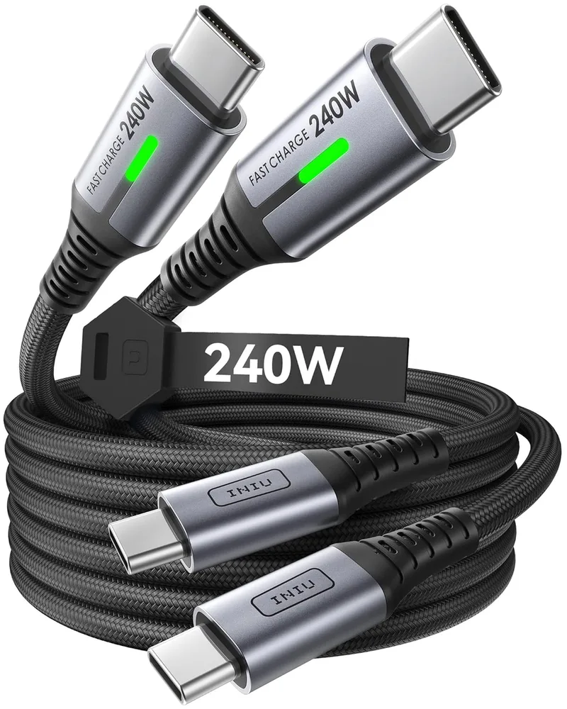 INIU ▫️ 240W Cabo USB-C de Carregamento Rápido, [Conjunto de 2, 2 m] Cabo USB-C para USB-C PD 3.0, Cabo de Nylon de Carregamento Rápido Tipo C para iPhone 16, 15, Pro Max, MacBook, iPad, Note20, Pixel 7, Portáteis Dell, Steam Deck, Samsung, etc.