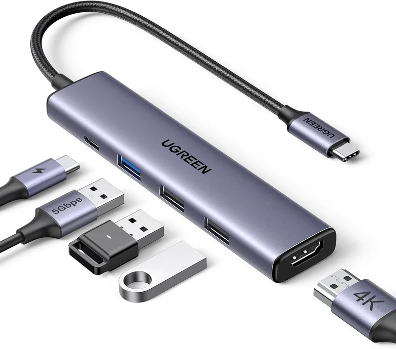 UGREEN ▫️ Revodok 105 Hub USB C HDMI 4K Adaptador USB C Tipo C 5 em 1 com carregamento PD de 100 W Compatível com MacBook Pro Air M3 M2 M1, iPad, iPhone 17 Pro MAX Air, Galaxy S25 Ultra, Surface
