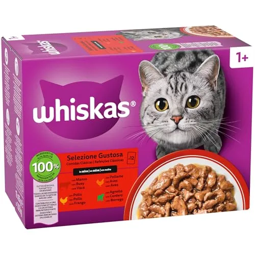 Whiskas ▫️ Duo Ração húmida em molho para gatos adultos - Mistura de receitas clássicas - 4 x 12 saquinhos de 85 g 2