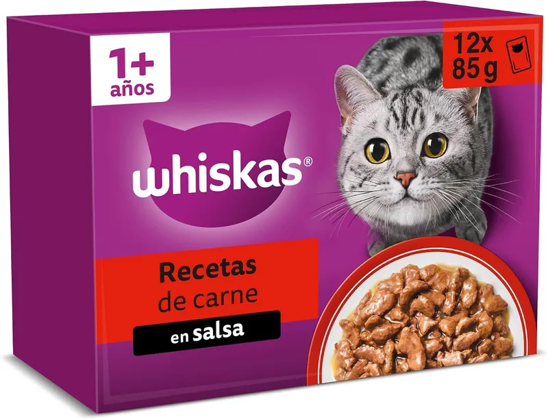 Whiskas ▫️ Duo Ração húmida em molho para gatos adultos - Mistura de receitas clássicas - 4 x 12 saquinhos de 85 g