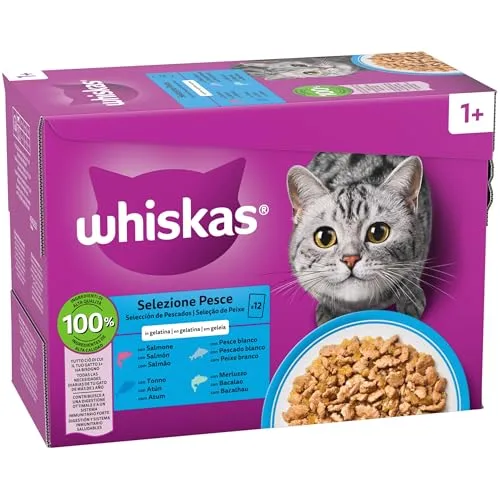 Whiskas ▫️ Comida Húmida para Gatos Adultos - Seleção de Peixe em Gelatina (Multipack 4x12x85 g) 2