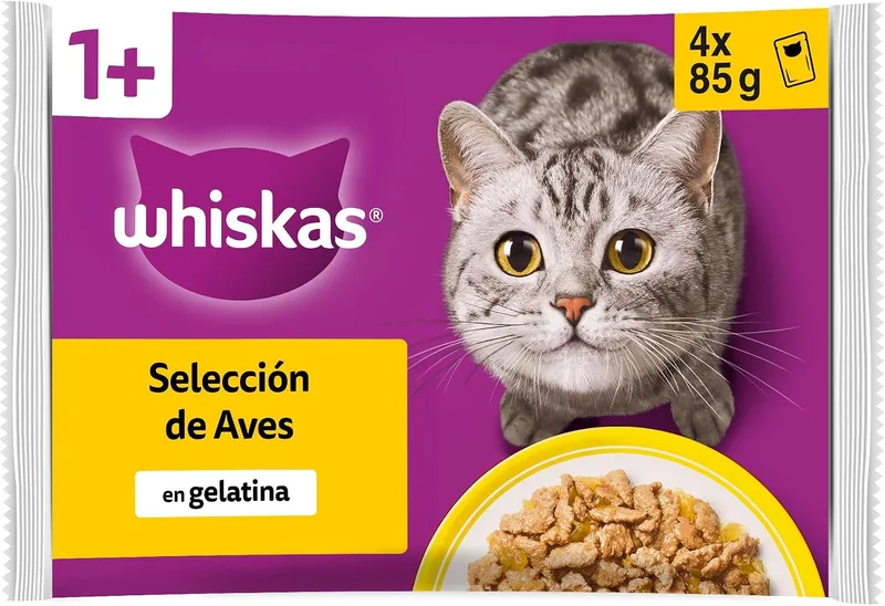 Whiskas ▫️ Comida Húmida para Gatos Adultos - Seleção de Aves em Gelatina (13 x 4 saquinhos de 85 g)