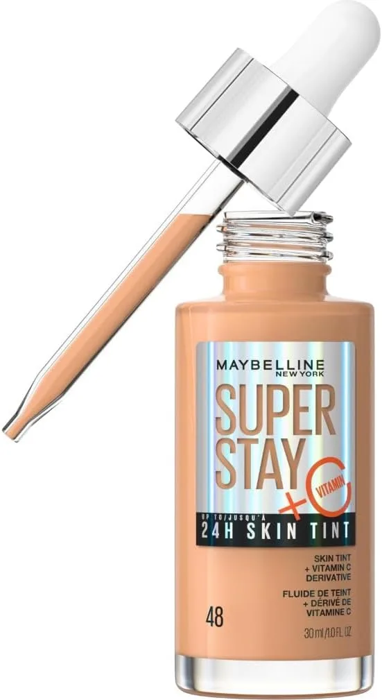 MAYBELLINE ▫️ New York,Base Enriquecida com Vitamina C, Até 24H, Acabamento Luminoso, Tonalidade da Pele Superstay, Sombra 48