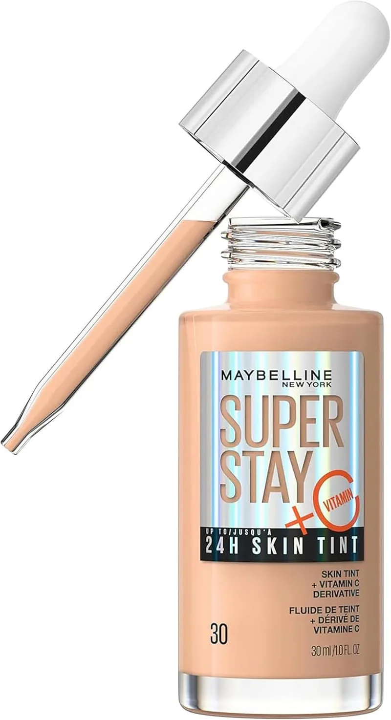 MAYBELLINE ▫️ New York, Base de maquilhagem enriquecida com vitamina C, até 24 horas, acabamento luminoso, Superstay Skin Tint, tom 30