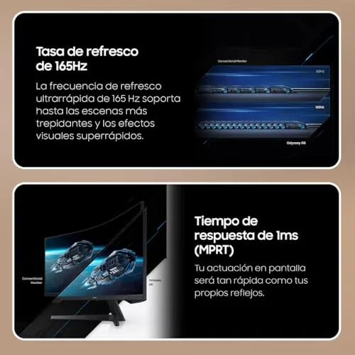 Samsung ▫️ Monitor de jogos curvo Odyssey G55T de 34", Ultra WQHD, 3440x1440, 165 Hz, 1 ms (G/G), 1000R, AMD Freesync Premium, HDR, Preto, LC34G55TWWPXEN 3