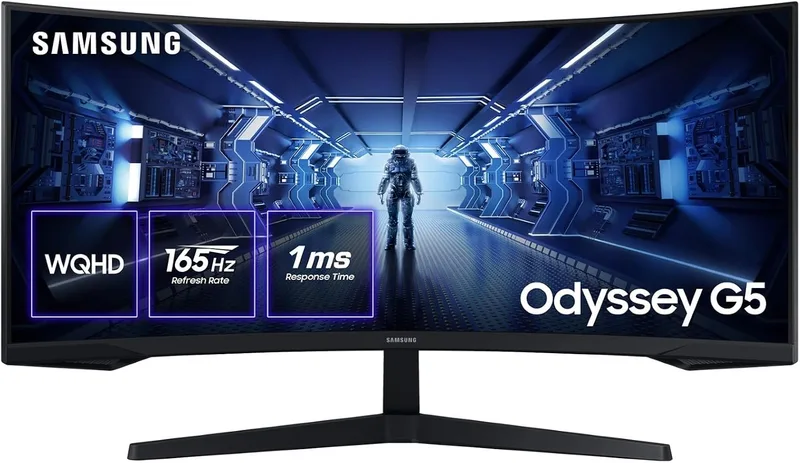 Samsung ▫️ Monitor de jogos curvo Odyssey G55T de 34", Ultra WQHD, 3440x1440, 165 Hz, 1 ms (G/G), 1000R, AMD Freesync Premium, HDR, Preto, LC34G55TWWPXEN