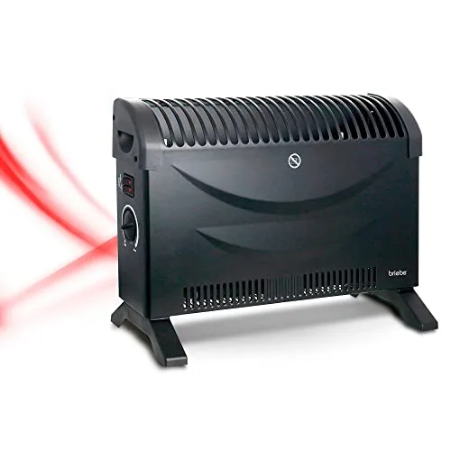 briebe ▫️ Radiador Convector Elétrico de Ar Quente, Regulador de Temperatura, Termóstato de Baixo Consumo, Silencioso, Portátil, Alças de Transporte, 3 Níveis de Potência: 750 W, 1250 W, 2000 W (Preto) 2