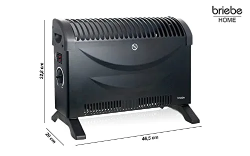 briebe ▫️ Radiador Convector Elétrico de Ar Quente, Regulador de Temperatura, Termóstato de Baixo Consumo, Silencioso, Portátil, Alças de Transporte, 3 Níveis de Potência: 750 W, 1250 W, 2000 W (Preto) 6