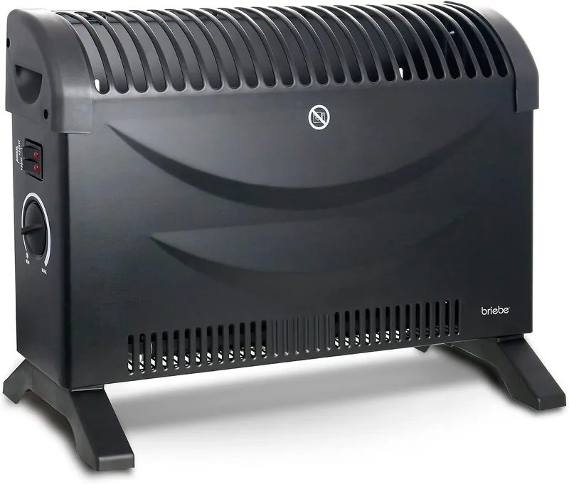 briebe ▫️ Radiador Convector Elétrico de Ar Quente, Regulador de Temperatura, Termóstato de Baixo Consumo, Silencioso, Portátil, Alças de Transporte, 3 Níveis de Potência: 750 W, 1250 W, 2000 W (Preto)