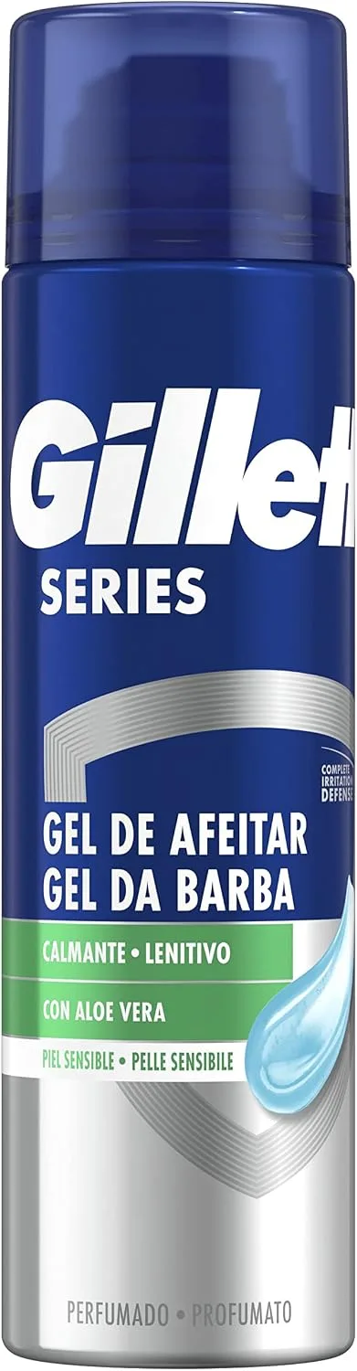 Gillette ▫️ Series Gel de Barbear Calmante com Aloé Vera, para máquina de barbear masculina, 200 ml