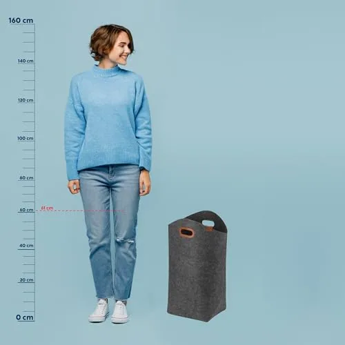 kela ▫️ Saco de roupa suja dobrável em feltro, cestos de roupa suja, cesto para roupa 61 cm, FAY, alças reforçadas, cinzento escuro 4