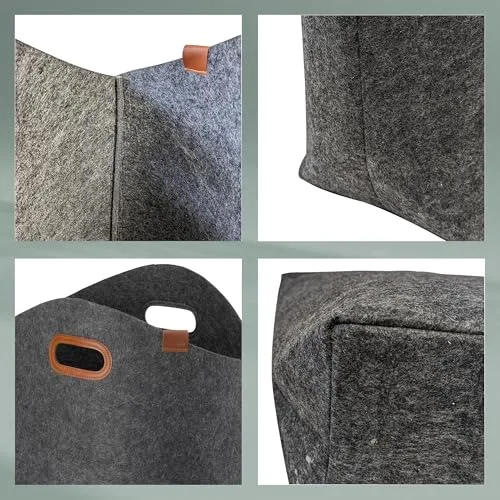 kela ▫️ Saco de roupa suja dobrável em feltro, cestos de roupa suja, cesto para roupa 61 cm, FAY, alças reforçadas, cinzento escuro 5