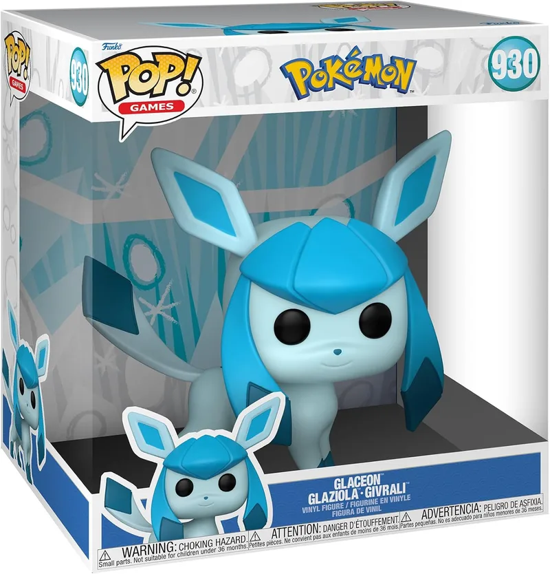 Funko ▫️ Pop! Jumbo: Pokémon - Glaceon - Figura de vinil colecionável - Ideia para presente - Produto oficial - Brinquedos para crianças e adultos - Fãs de videojogos - Boneco para colecionadores e exposição