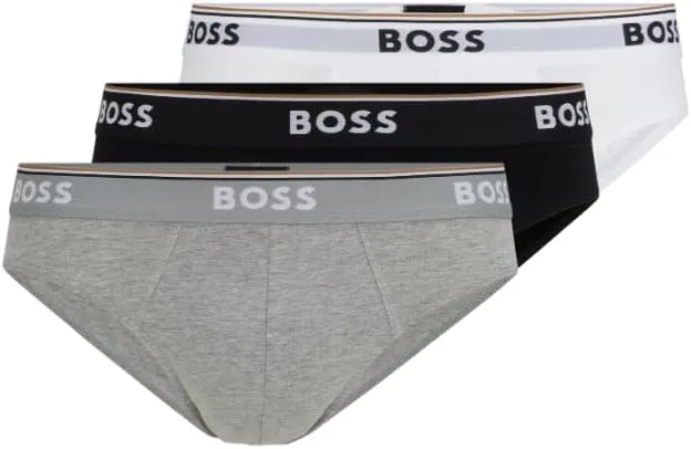 HUGO BOSS ▫️ Boss - Conjunto de 3 cuecas elásticas clássicas para homem, corte regular, branco brilhante, cinzento ardósia, preto escuro, M