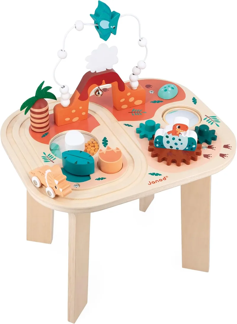 Janod ▫️ Mesa com 8 Atividades «Dinossauro» - Primeira Infância - Estimulação - Motricidade Fina e Destreza - Madeira FSC - A partir dos 12 meses, J05825