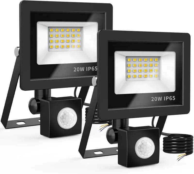 Realky ▫️ Holofote LED para Exterior com Sensor de Movimento, Holofote LED para Exterior 20W 2000LM 6500K Branco Frio Holofote IP65 à prova d'água para Casa, Garagem, Pátio, Pátio, Terraço, Campo (2 Pacotes)
