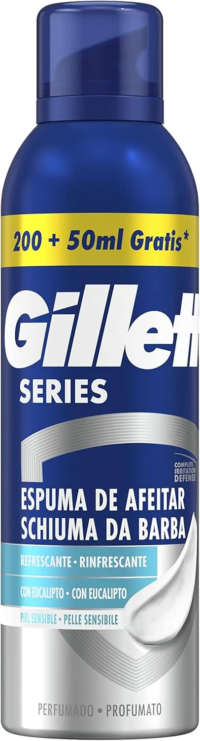 Gillette ▫️ Espuma de Barbear Refrescante de Eucalipto Series Proteção Total Contra Irritação para Lâminas de Barbear para Homem, 250ml