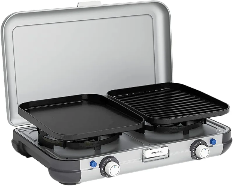 CAMPINGAZ ▫️ Camping Kitchen 2 Grill & Go CV | Fogão de campismo a gás, 2 bicos, funciona com cartucho de gás, 3 600 watts, fogão a cartucho com 2 placas de cozedura com regulação contínua