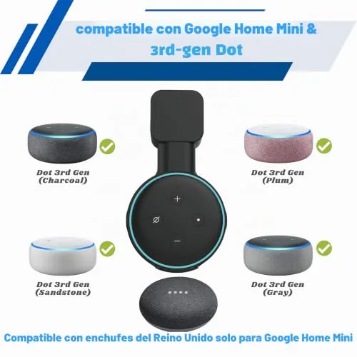 Sintron ▫️ 2X Suporte de parede para Dot 3, tomada inteligente para casa, suporte de montagem na parede para Dot 3.ª geração, suporte para altifalante, gestão integrada de cabos, compatível com Google Nest (preto) 2