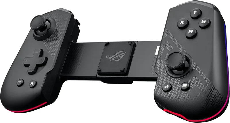 ASUS ▫️ ROG Tessen - Controlador de jogos para telemóveis Android, design dobrável, manípulos traseiros programáveis em alumínio, ROG Button, interruptores mecânicos, USB-C de 18 watts e Aura RGB