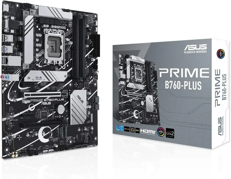 ASUS ▫️ Prime B760-PLUS - Placa-mãe ATX Intel B760 (LGA 1700), PCIe 5.0, 3X PCIe 4.0 M.2, DDR5, Ethernet de 2,5 Gb, SATA 6 Gbps, USB 3.2 Gen 2x2 Tipo C, USB 3.2 Gen 1 Tipo C, Thunderbolt (USB), Aura Sync