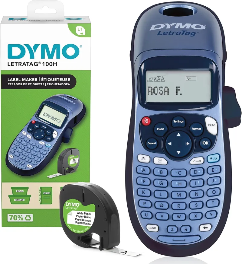 DYMO ▫️ LetraTag LT-100H - etiquetadora | Impressora de etiquetas portátil | Teclado ABC / Ecrã LCD de 13 caracteres | Ideal para o escritório ou para casa