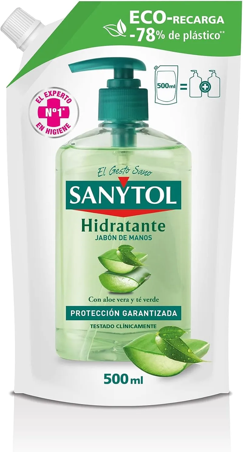 Sanytol ▫️ Sabonete Hidratante para as Mãos com Aloé Vera e Chá Verde - Recarga de 500 ml