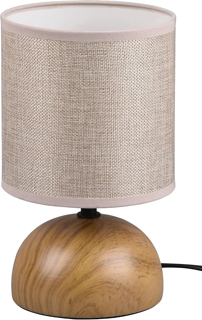 RL LIVE YOUR LIGHT ▫️ Reality Leuchten Luci R50351035 - Candeeiro de mesa (base em cerâmica, imitação de madeira, abajur em tecido, não inclui 1 lâmpada E14)