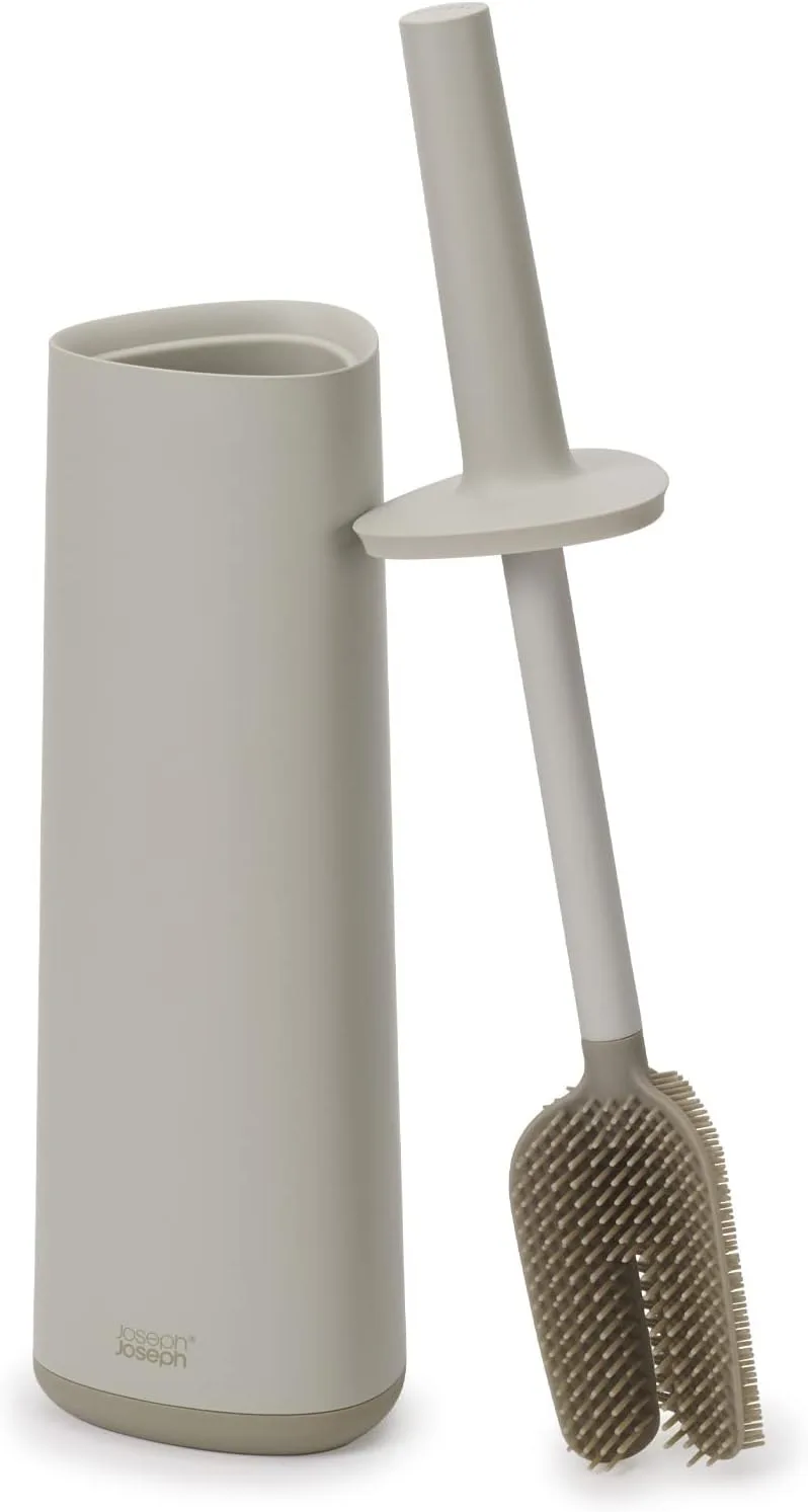 Joseph Joseph ▫️ Flex 360 - Escova de casa de banho Indoro Avançada com escova de tripla ação, anti-gotejamento, anti-obstrução e substituível, bege