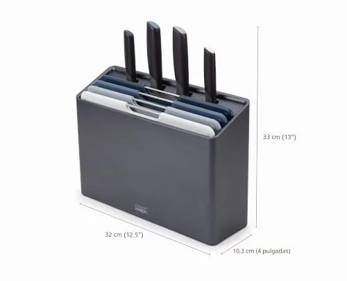 Joseph Joseph ▫️ Folio Plus, Conjunto de 8 peças, 4 facas e tábuas de cortar com estojo, Azul/Grafite 2
