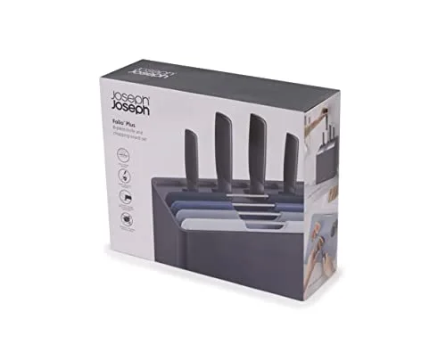 Joseph Joseph ▫️ Folio Plus, Conjunto de 8 peças, 4 facas e tábuas de cortar com estojo, Azul/Grafite 3