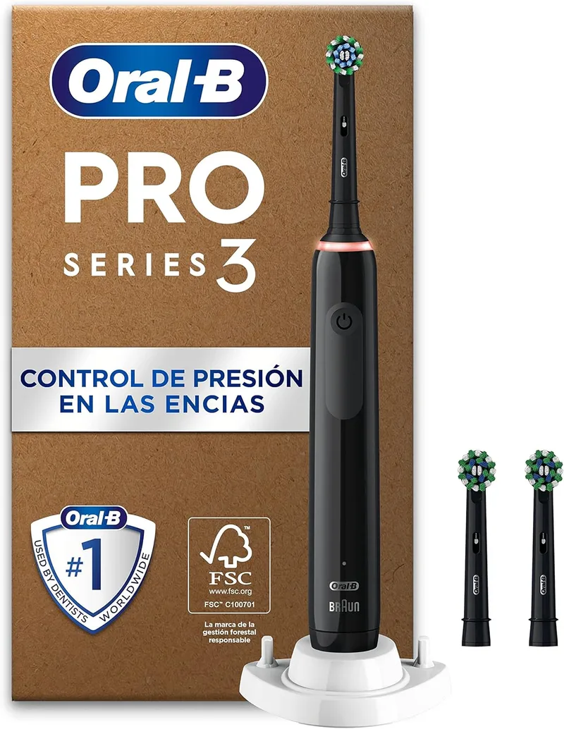 Oral-B ▫️ Pro 3 Black Electric Toothbrush with Rechargeable Handle and 3 Brush Heads, 3 Brush Modes with Sensitive Mode, Timer, Designed by Braun, Original Gifts for Women & Men