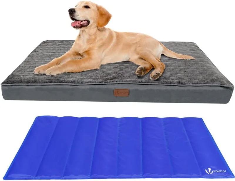 VOUNOT ▫️ ® Cama ortopédica para cães com tapete refrescante de gel, colchão para animais de estimação, almofadas para cães em espuma viscoelástica, capa removível e lavável, 115 x 81 x 9 cm