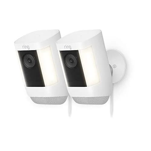 Ring ▫️ Câmara Pro com luzes e tomada (Spotlight Cam Pro Plug-In) | Câmara exterior com vídeo 2K, Vision, deteção de movimento 3D | 30 dias de teste gratuito Home | 2 câmaras 3