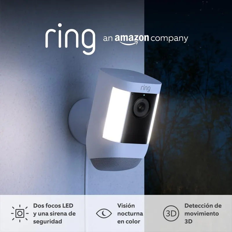 Ring ▫️ Câmara Pro com luzes e tomada (Spotlight Cam Pro Plug-In) | Câmara exterior com vídeo 2K, Vision, deteção de movimento 3D | 30 dias de teste gratuito Home | 2 câmaras