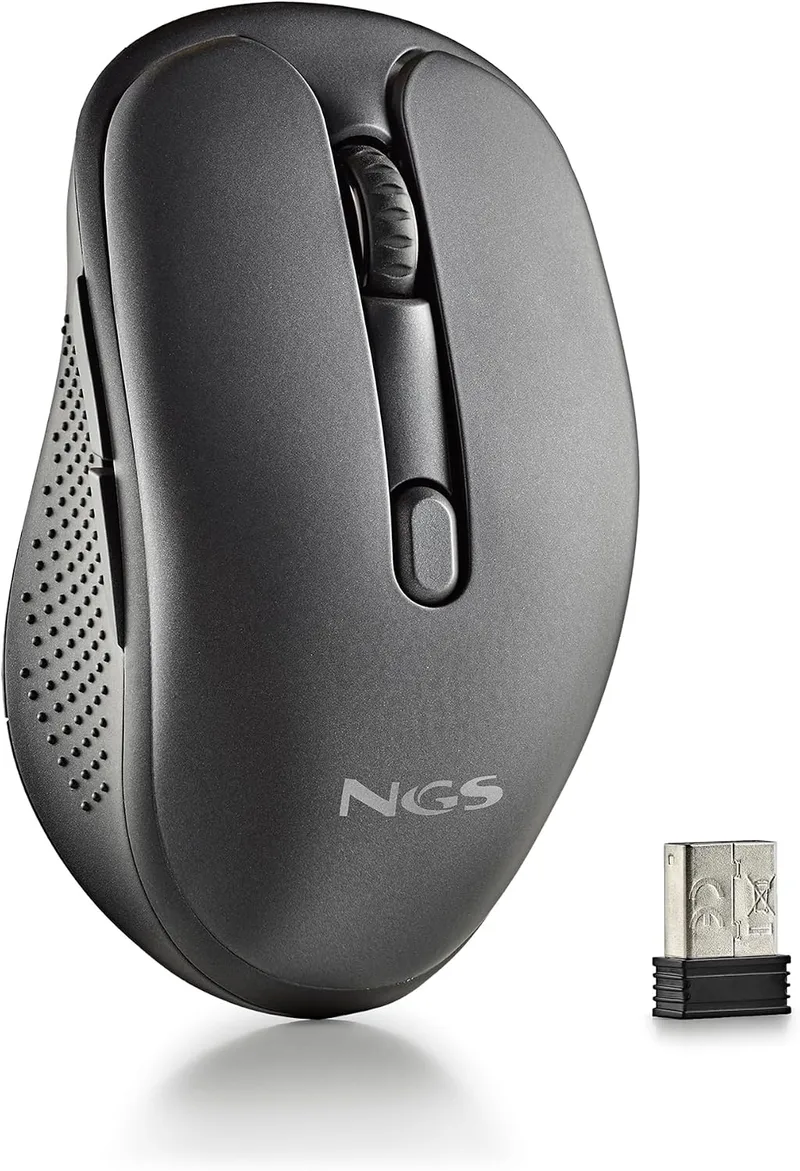 NGS ▫️ EVO Rust Black - Rato sem fios recarregável de 2,4 GHz para computador/portátil/MacBook/PC/Mac/iPad/tablet, botões silenciosos, 3 níveis de DPI: 800/1200/1600, Concebido para destros, Preto | Bateria recarregável e botões silenciosos. DPI 800/1200/1600. Destros. Sensor ótico. RF de 2,4 GHz. 5