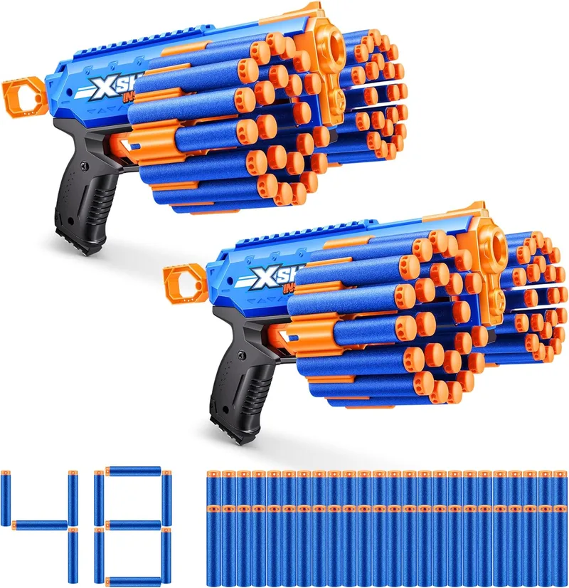 XSHOT ▫️ ZURU Insanity Manic Blaster com 48 dardos (2 lançadores incluídos), tecnologia de bolsa de ar e armazenamento de dardos, brinquedo de exterior para rapazes e raparigas, adolescentes e adultos.