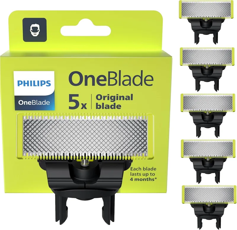 Philips ▫️ Lâminas OneBlade Original, compatíveis com todos os cabos OneBlade e OneBlade Pro, 5 peças (modelo QP250/50)