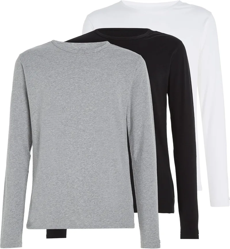 Tommy Hilfiger ▫️ Camisolas de manga comprida, conjunto de 3, para homem, com gola redonda