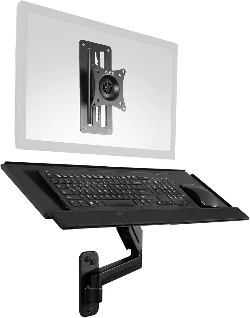 VIVO ▫️ Suporte de parede para monitor individual de 17 a 32 polegadas com suporte para teclado com braço pneumático, altura ajustável, VESA máximo 100 x 100 mm, preto, MOUNT-VWKB1