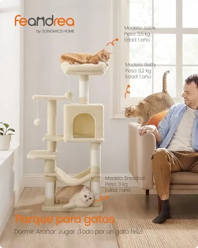 Feandrea ▫️ Árvore para Gatos, Multinível, Altura 112 cm, Bege Areia 2