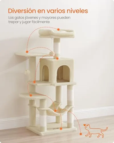Feandrea ▫️ Árvore para Gatos, Multinível, Altura 112 cm, Bege Areia 3