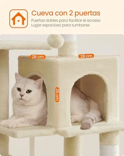 Feandrea ▫️ Árvore para Gatos, Multinível, Altura 112 cm, Bege Areia 7
