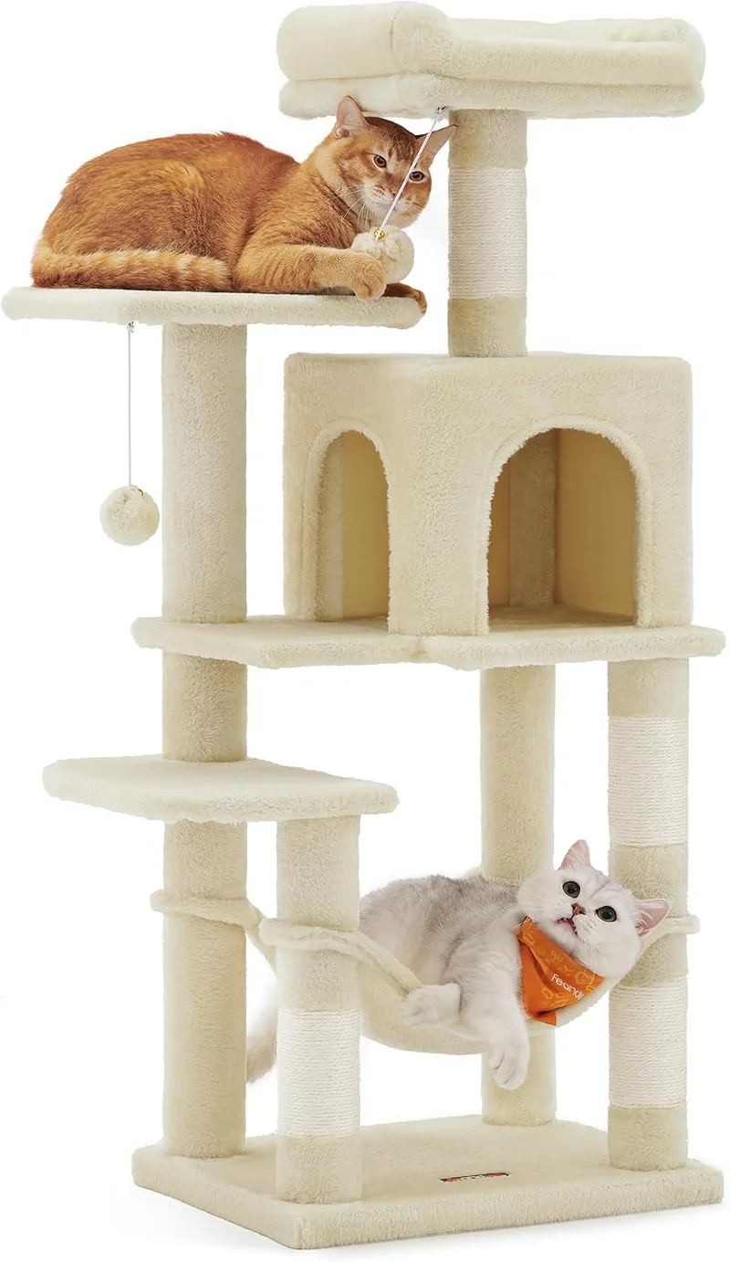 Feandrea ▫️ Árvore para Gatos, Multinível, Altura 112 cm, Bege Areia