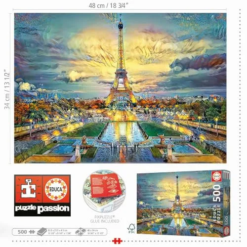 Educa ▫️ Torre Eiffel | Puzzle para adultos de 500 peças | Inclui cola Fix Puzzle | A partir dos 11 anos (19621) 3