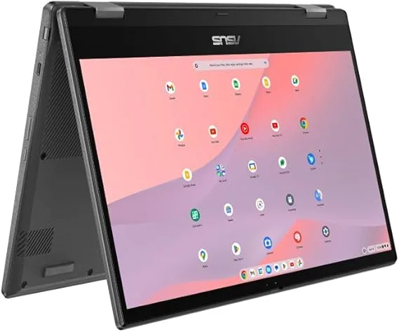ASUS ▫️ Chromebook CM14 Flip CL1402FM2A-EC0202 - Portátil Full HD de 14" (MediaTek Kompanio 520, 4GB RAM, 64GB eMMC, Arm Mali-G52 MC2, ChromeOS) Cinzento com Caneta Stylus - Teclado QWERTY Espanhol