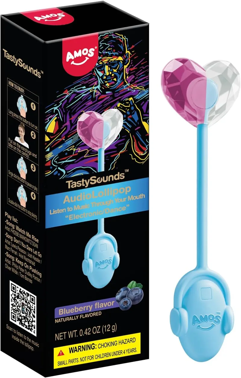 Amos ▫️ Pirulitos de música 1 PCS Blueberry Strawberry Audio Singing Lollipop Lollipop Candy, Pirulitos de Páscoa exclusivos, Pirulito perfeito para presente de festas
